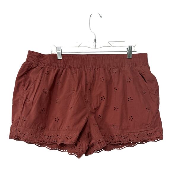 Maurices Red Eyelet Lace Hem Shorts Elastic Waist Pockets Casual Summer XXL - Picture 1 of 11
